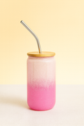 16oz glass cup with bamboo lid and metal straw