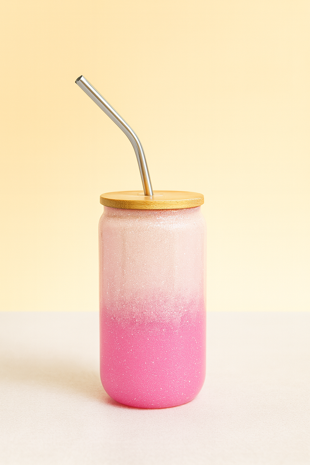 16oz glass cup with bamboo lid and metal straw